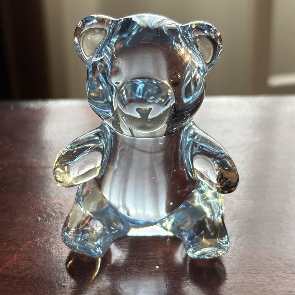 VTG Blue Crystal Oneida Teddy Bear Figurine Paperweight 2 3/4" Original Sticker